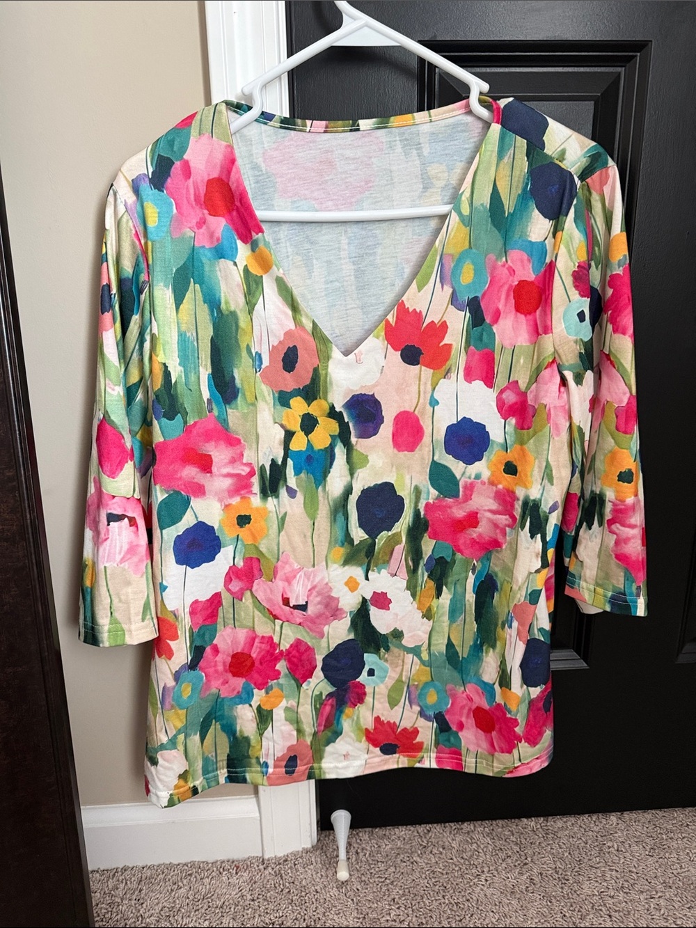 Floral V-Neck Women’s Top in Multi-Color